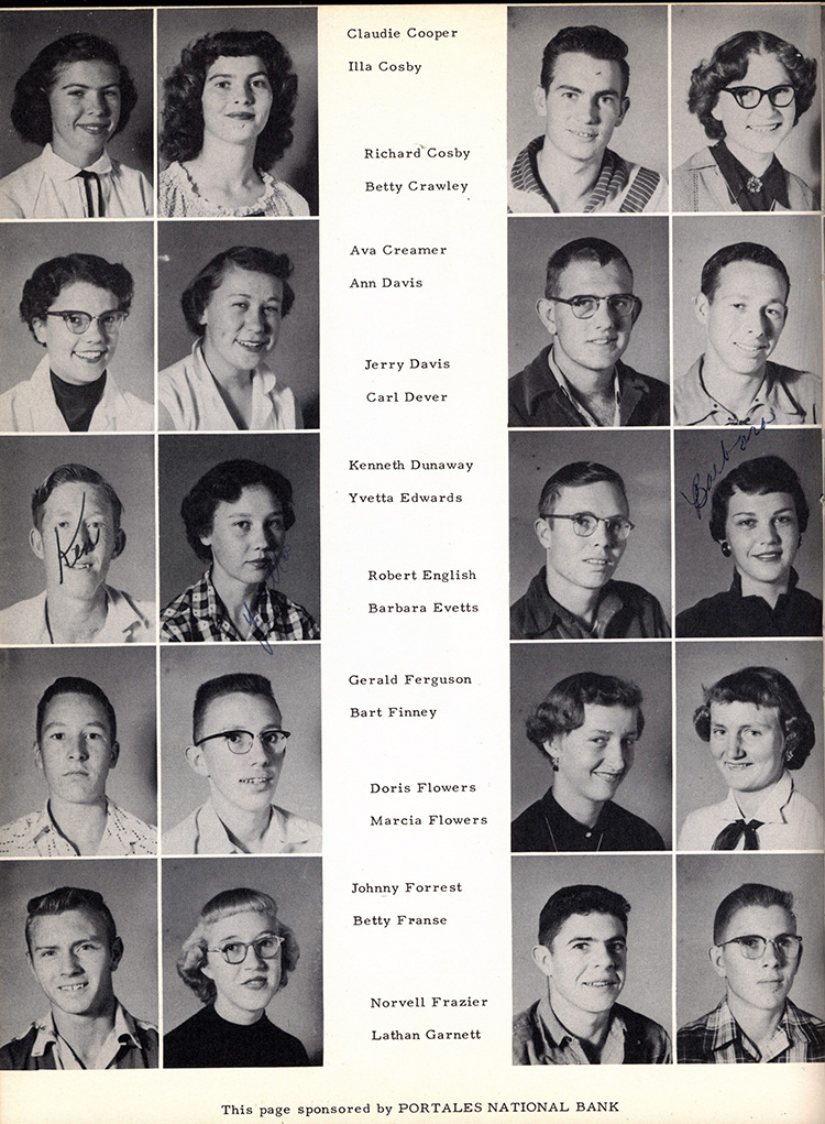 <claudie cooper illa cosby richard cosby betty crawley ava creamer ann davis jerry davis carl dever kenneth dunaway yvetta edwards robert english barbara evetts gerald ferguson bart finney doris flowers marcia flowers johnny forrest betty franse norvell frazier lathan garnett portales national bank>