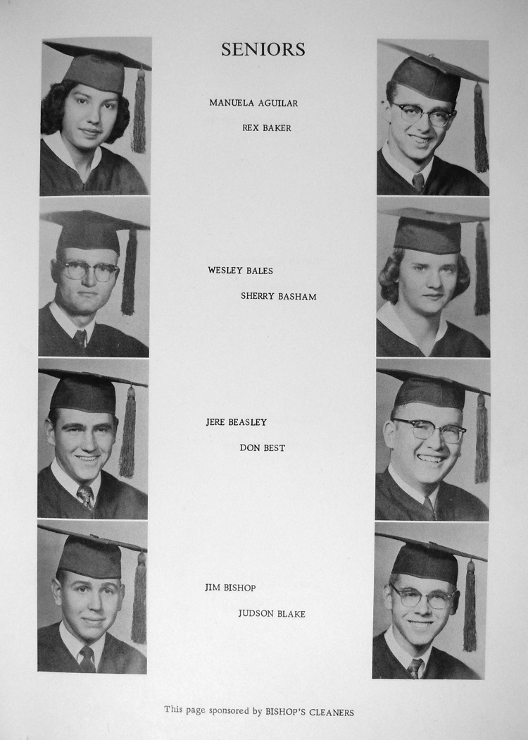 manuela Aguilar Rex Baker wesley bales sherry bashum jere beasley don best jim bishop judson blake bishop's cleaners portales high school seniors 1957 new mexico